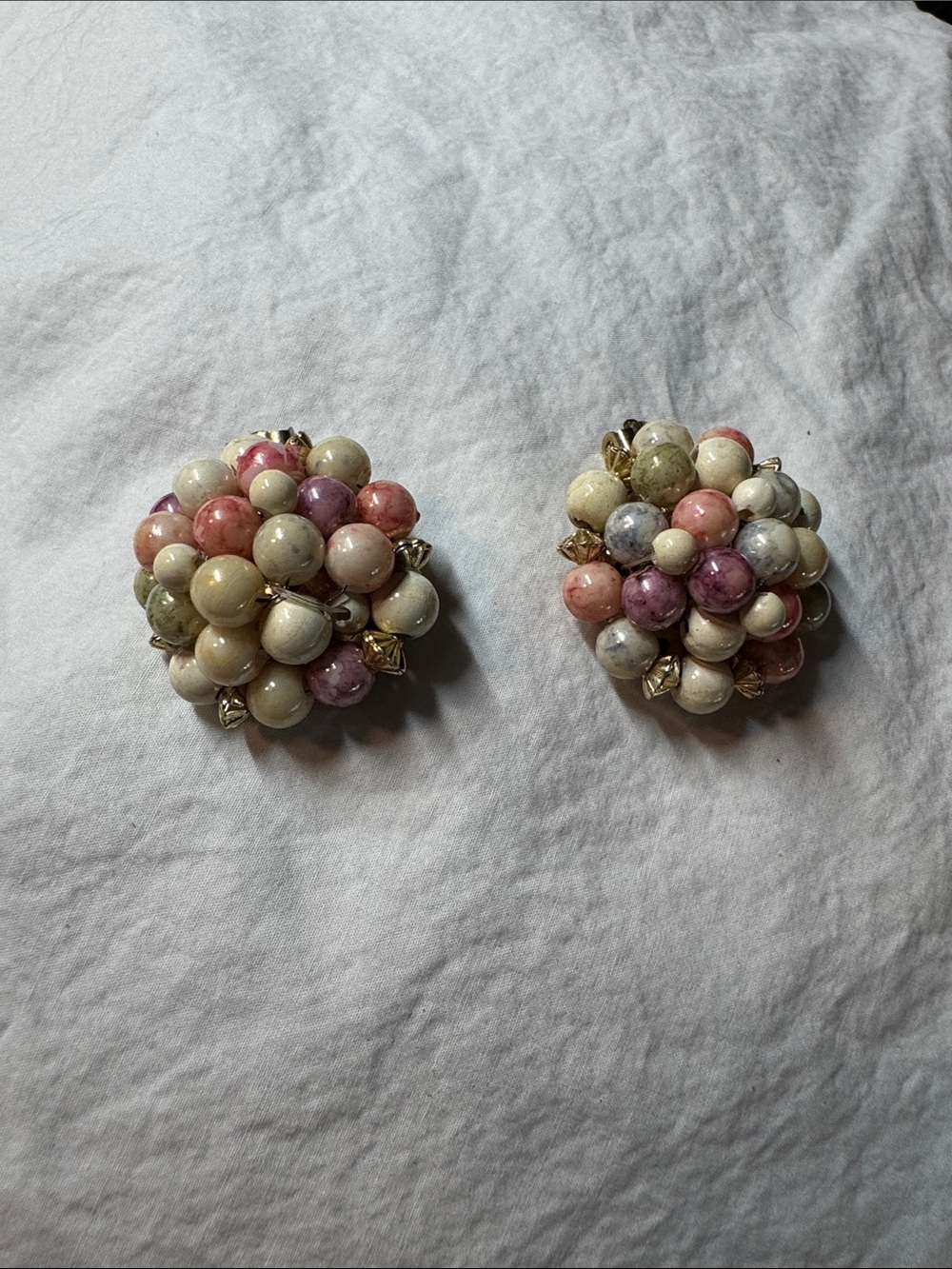 Cluster Bead Clip-On Earrings in Pastel Multi-Color